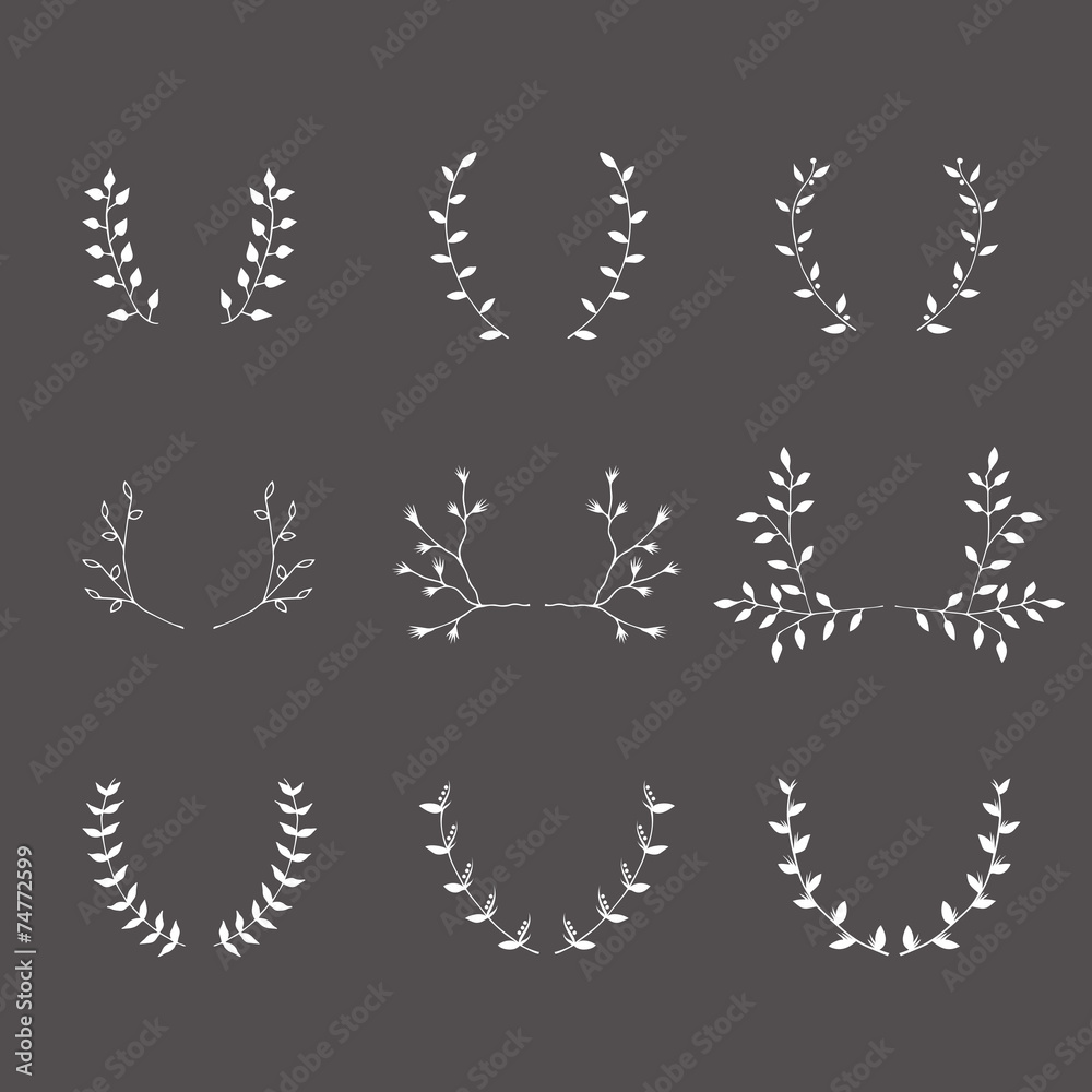 Hand-drawn silhouettes brackets branches graphic design elements