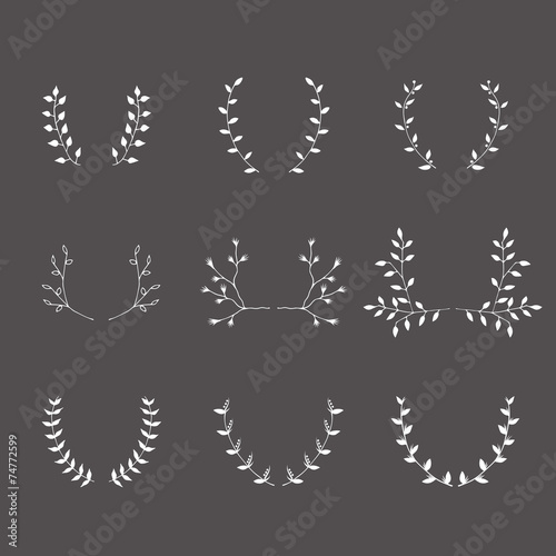 Hand-drawn silhouettes brackets branches graphic design elements