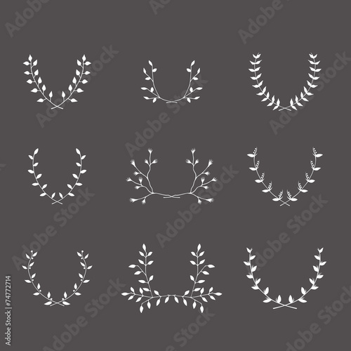 Hand-drawn silhouettes brackets branches graphic design elements