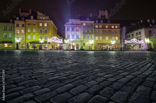 Christmas decorations on the old town of Warsaw at night #74773169