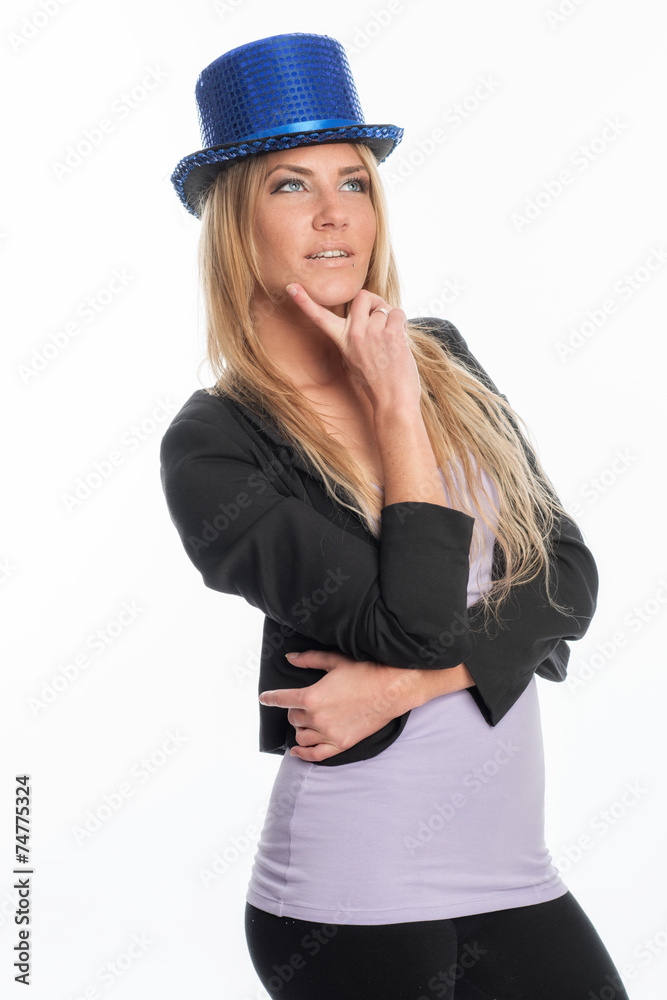 Nachdenkliche Frau mit Partyhut Nachdenkliche Frau mit Partyhut