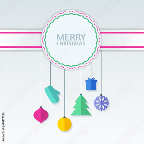 Abstract colorful vector baubles on badge. Christmas or New Year