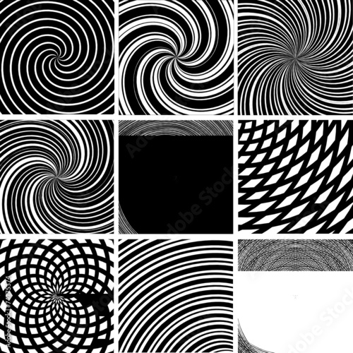 Vector set of twirl black and white backgrounds