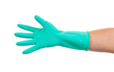 Hand in green glove.