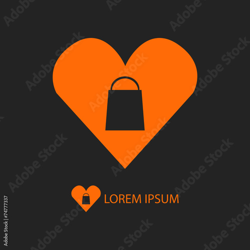 Orange I love shopping logo on black photo