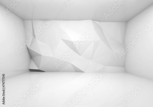 Abstract white 3d interior with polygonal relief pattern