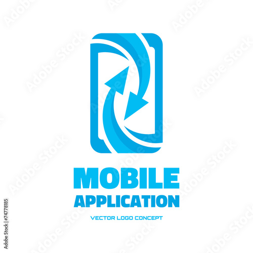 Mobile phone - vector logo. Abstract smartphone with arrows.