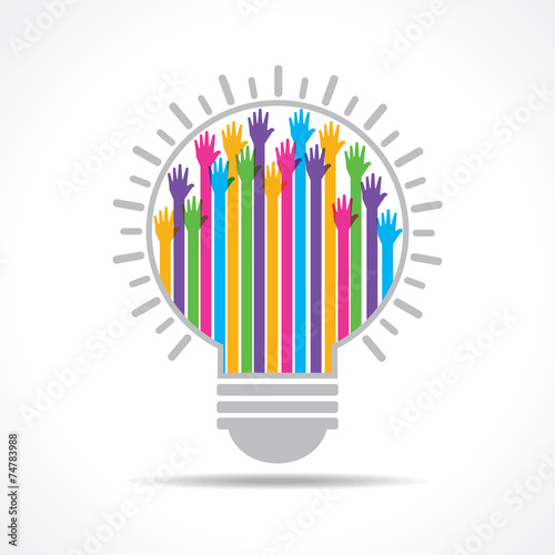 Colorful raised hand in the light-bulb stock vector