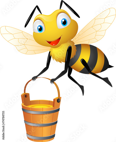 Vector illustration of bee with large bucket of honey