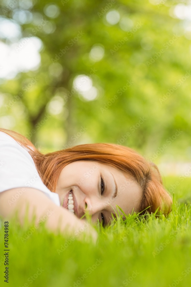 Portrait of a pretty redhead happy and lying Portrait of a pretty redhead happy and lying