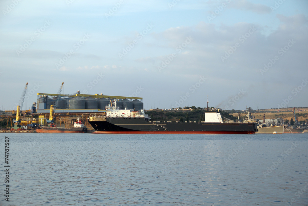 huge cargo ship in the port