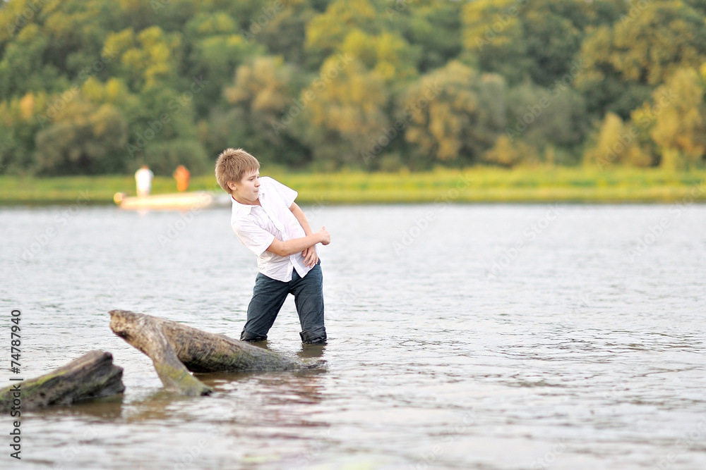 Fototapeta premium Portrait of a boy on vacation in summer camp