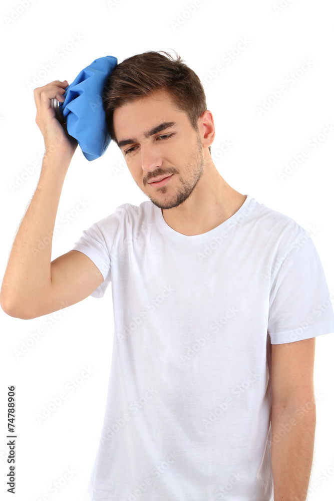 Young men have headache isolated on white Young men have headache isolated on white