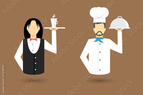 Profession character icons. Waiter, Chef.