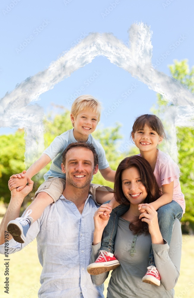 © WavebreakMediaMicro - Composite image of parents giving children a piggyback