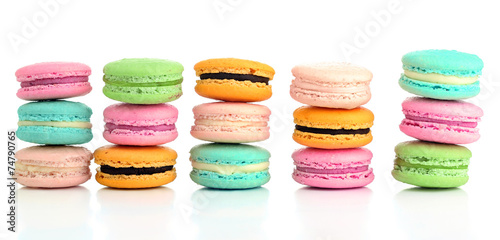Gentle colorful macaroons isolated on white