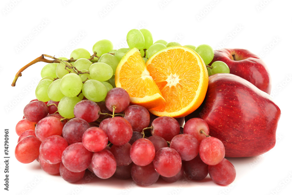 Grape, apples and orange isolated on white background Grape, apples and orange isolated on white background