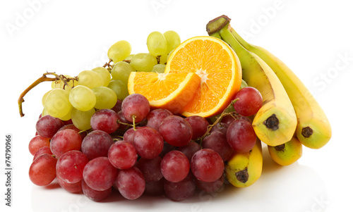 Grape  apples  orange and bananas isolated on white background
