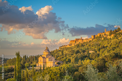 Фотография Montepulciano town in Tuscany at sunset, Italy