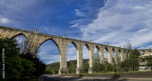 View of the landmark aqueduct located in Lisbon, Portugal.