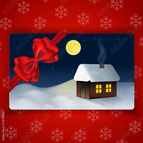 Winter holidays card with Winter landscape photo