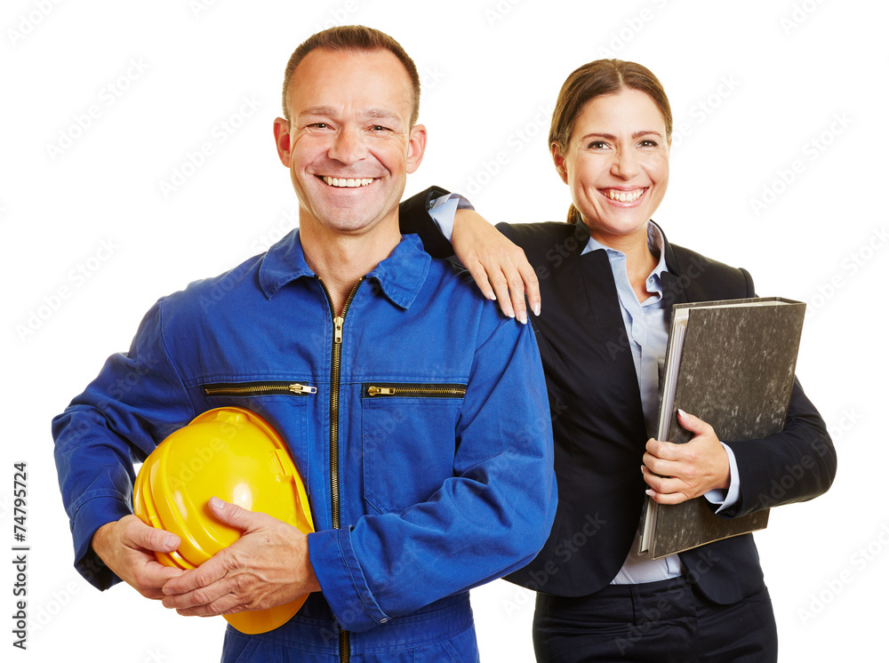 Arbeiter Mit Geschäftsfrau Als Team Stock Photo 