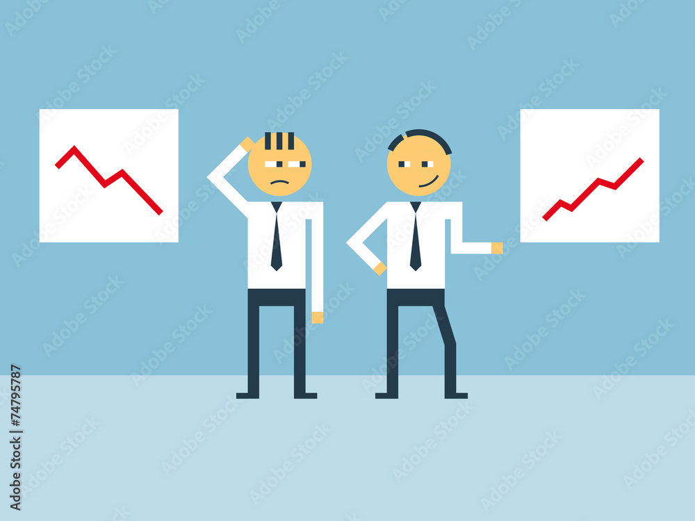 Two managers discuss the results of their work Two managers discuss the results of their work
