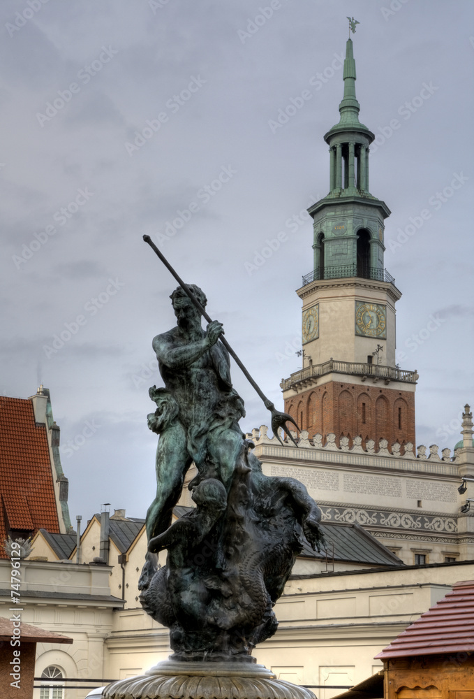 Fototapeta premium Sculpture of Neptun on the Old Market Square in Poznan, Poland