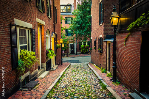 Obraz na płótnie Acorn Street, in Beacon Hill, Boston, Massachusetts. w salonie