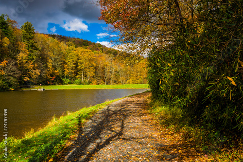 Autumn color and trail at the Trout Lake in Moses H. Cone Park,