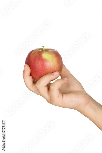 Tasty apple in a hand isolated on white