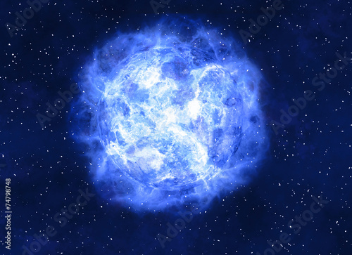 bright blue electrical planet on a dark backgrounds