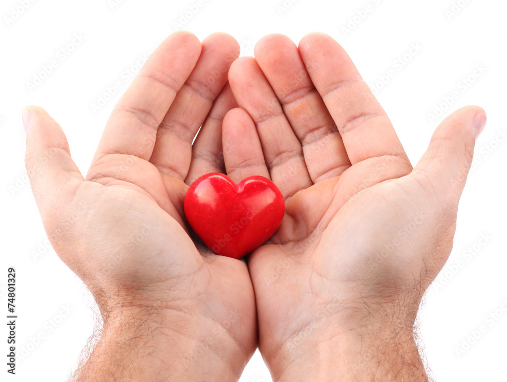 Red heart in male hands. Red heart in male hands.