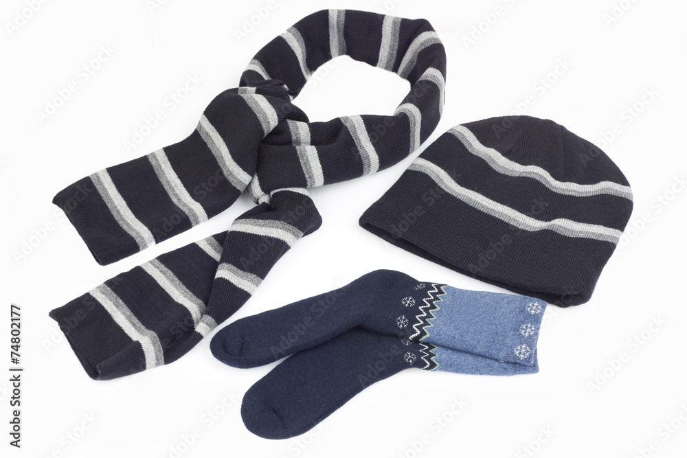Scarf , stockings and cap isolated on white background Scarf , stockings and cap isolated on white background