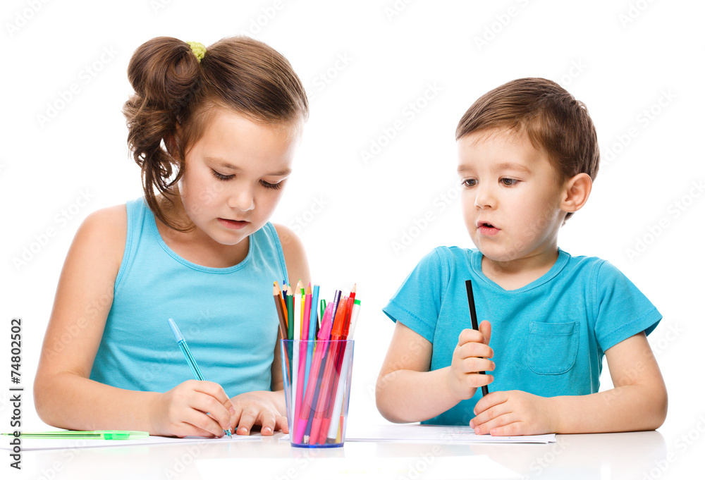 Little children is drawing on white paper Little children is drawing on white paper
