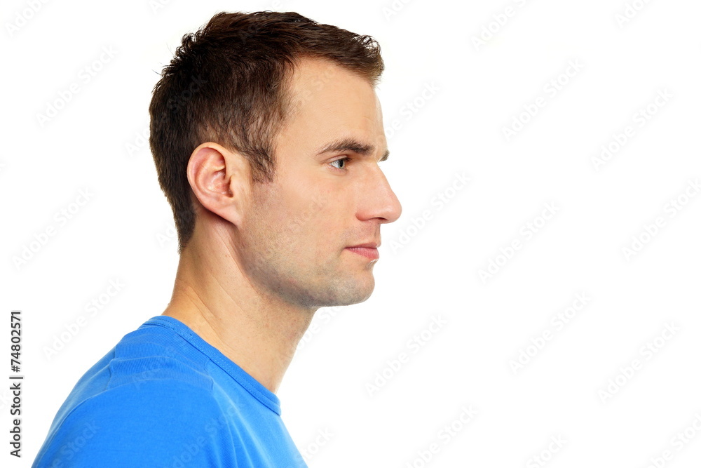 Profile of young man in blue shirt Profile of young man in blue shirt