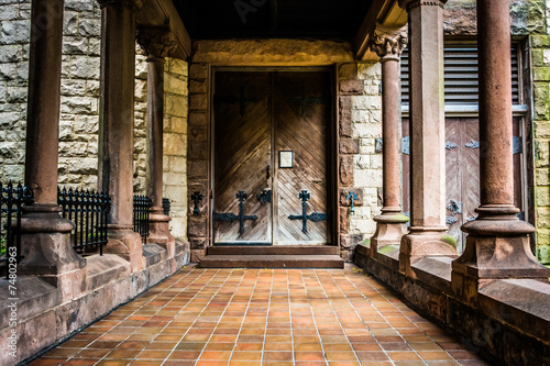 Entrance to an old cathedral in Boston, Massachusetts.