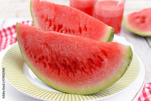 Juicy watermelon on table close-up