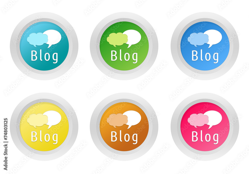 Set of rounded colorful buttons with blog symbol Set of rounded colorful buttons with blog symbol