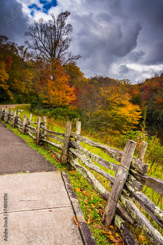 Fence and autumn color along the Blue Ridge Parkway in Julian Pr