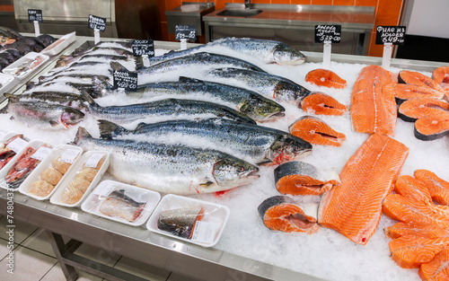 Raw fish ready for sale in the supermarket