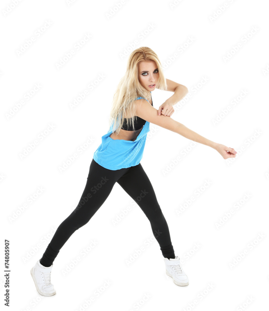 Hip hop dancer dancing isolated on white