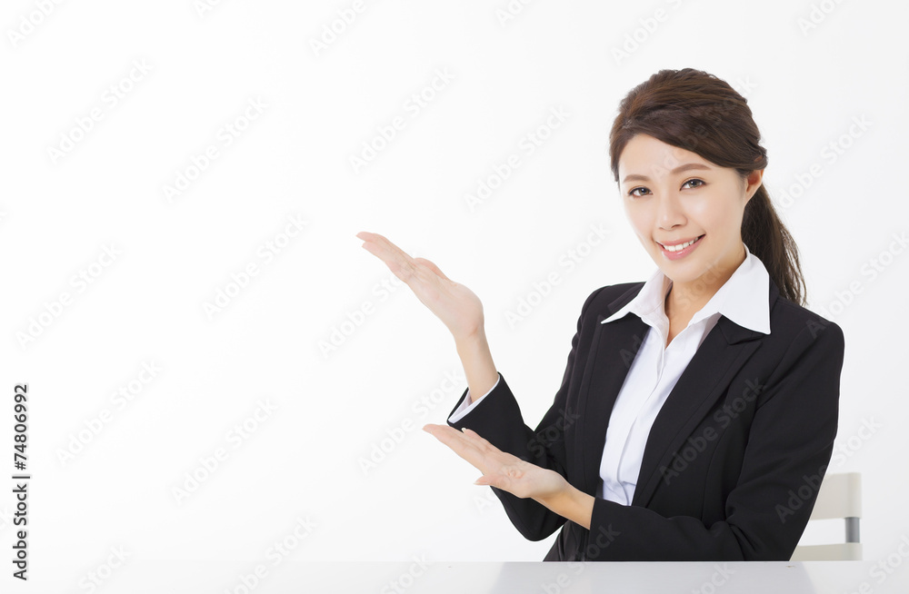 smiling business woman with showing gesture smiling business woman with showing gesture