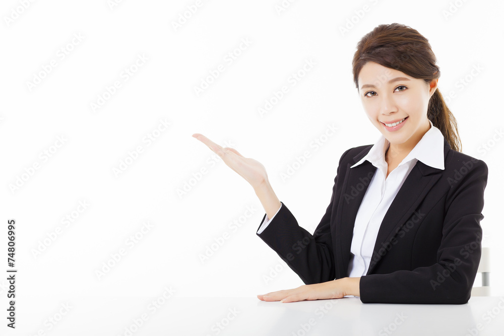 smiling business woman with showing gesture smiling business woman with showing gesture