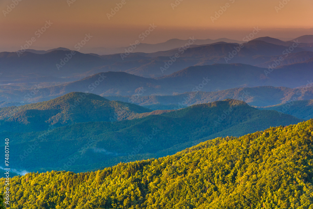 Layers of the Blue Ridge Mountains at sunrise, seen from the Blu