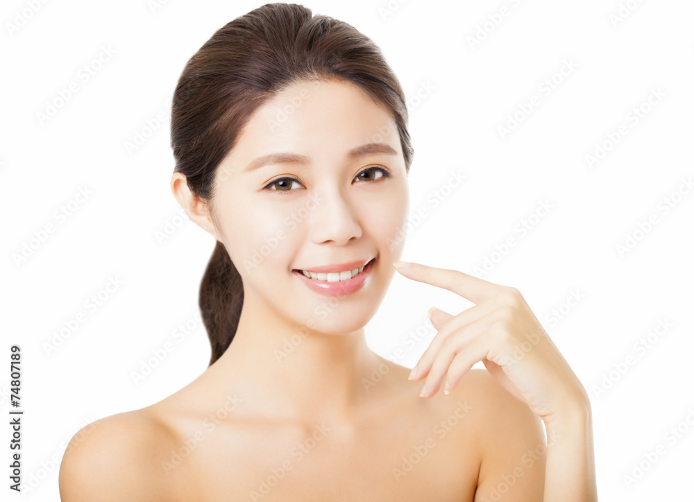smiling beautiful young woman face isolated on white smiling beautiful young woman face isolated on white