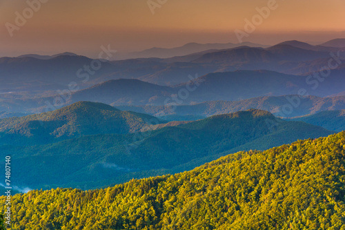 Layers of the Blue Ridge Mountains at sunrise, seen from the Blu