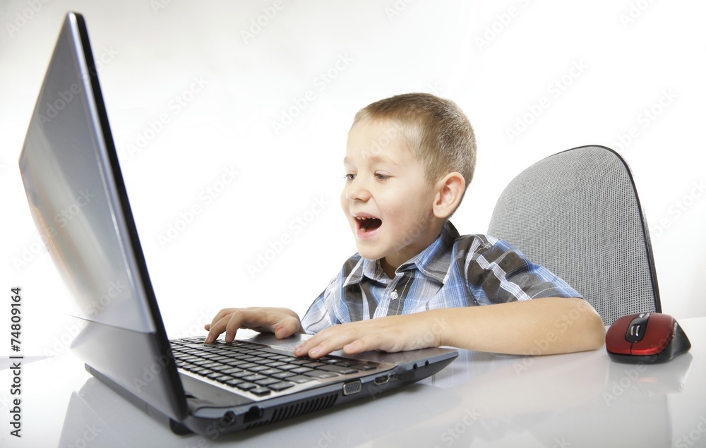Computer addiction emotional boy with laptop Computer addiction emotional boy with laptop