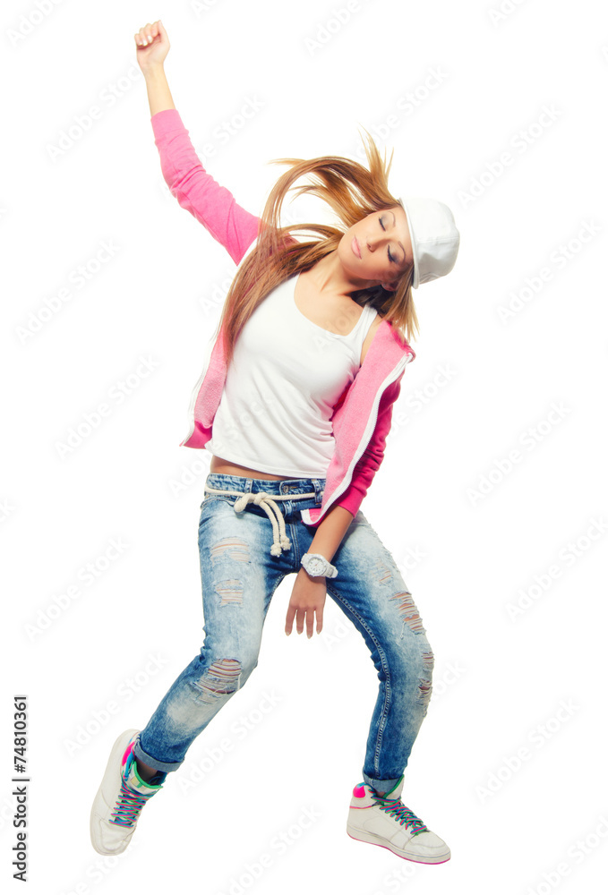 Hip hop dancer girl dancing isolated on white background Stock Photo |  Adobe Stock