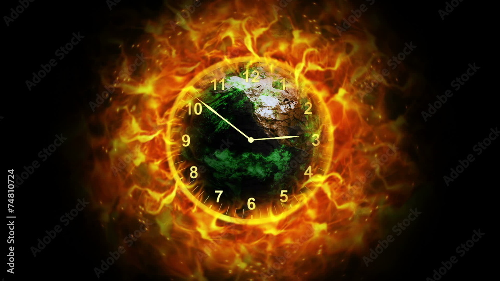 Fiery Destruction Earth and Clock, with Alpha Channel